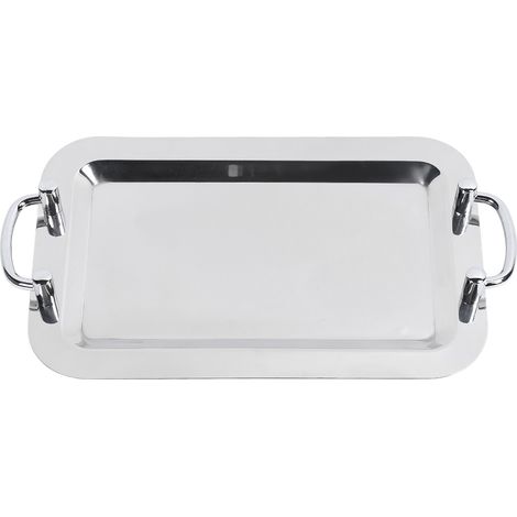 Plateau de service en acier inoxydable, finition miroir brillant, avec poignée, pour hôtel, restaurant, banquet, carré (longueur 43 cm) (1/5)