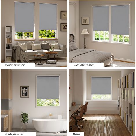 WOLTU Verdunklungsrollo ohne Bohren Klemmfix, Thermorollo Fensterrollo Blickdicht easyfix Verdunkelung Rollos, Sichtschutz und Sonnenchutz für Fenster, Tür, 850x120cm (BxH), Grau