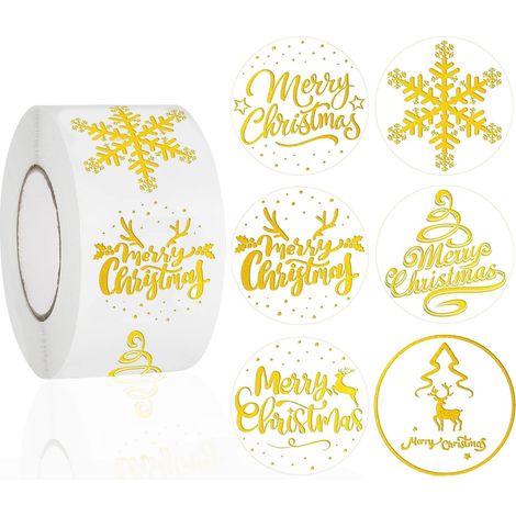 2 Rollen / 500 Blatt heißgeprägte Weihnachtsaufkleber, ideal für Bastelarbeiten und als dekorative Etiketten. (1/3)