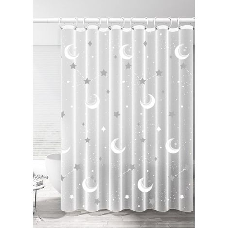 JSSEVN - Beschwerter, weißer EVA-Duschvorhang, wasserdicht und schimmelresistent, mit 12 Haken, 180 x 200 cm (1/5)