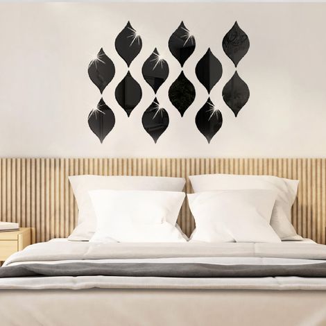 [Acryl-Spiegel-Wandaufkleber] + [15er-Set] + [3D-Tropfendesign] + [Elegantes schwarzes Design für Wohn- und Schlafzimmer]