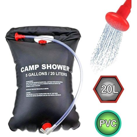 Sac de douche solaire 20L, distributeur d'eau chaude portable à énergie solaire pour les voyages, avec tuyau détachable et pommeau de douche réglable jusqu'à 45 °C. Idéal pour la randonnée, le camping (1/5)