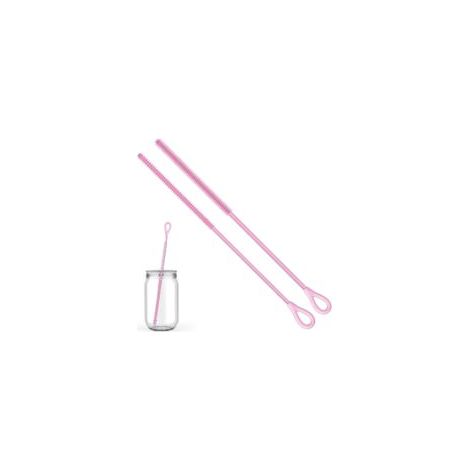 Lot de 2 brosses à paille en silicone, avec trou de suspension, flexibles, réutilisables, pour métal, verre, pailles à smoothie, biberons, 6 mm + 9 mm (rose) (1/5)