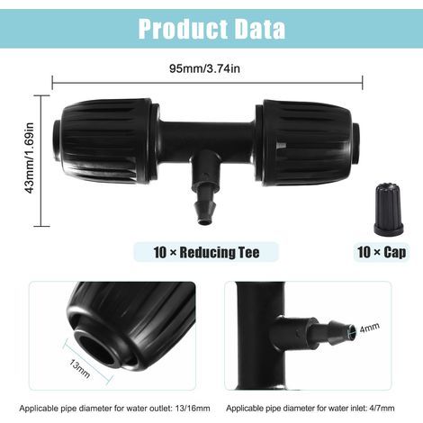 VooGenzek 10 Pièces Connecteur de Tuyau en T Barbelé, 3-Voies Raccord de Tuyau D'Irrigation pour Tube 13/16 mm à 4/7 mm, Connecteur d'Irrigation Goutte à Goutte à 3-Voies pour Jardin, Pelouse (Noir) (1/4)