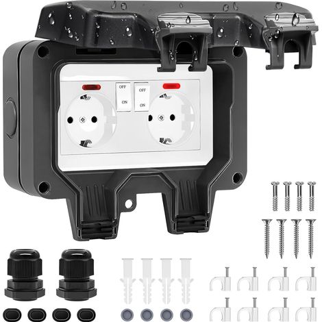 1 Prise Extérieure Etanche IP66, Murale Avec Couvercle Verrouillable, Anti-Poussière Pour Garage, Piscine, Jardin, Noir