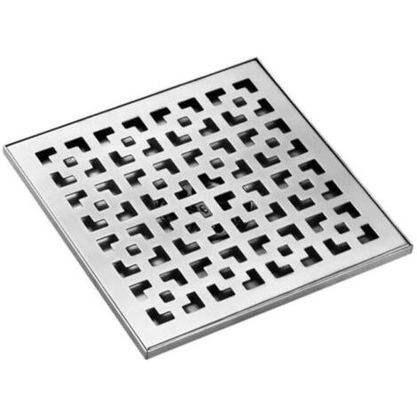 Bonde de douche carrée brossée, 20x20 cm, en acier inoxydable avec grille amovible et filtre à cheveux. (1/2)