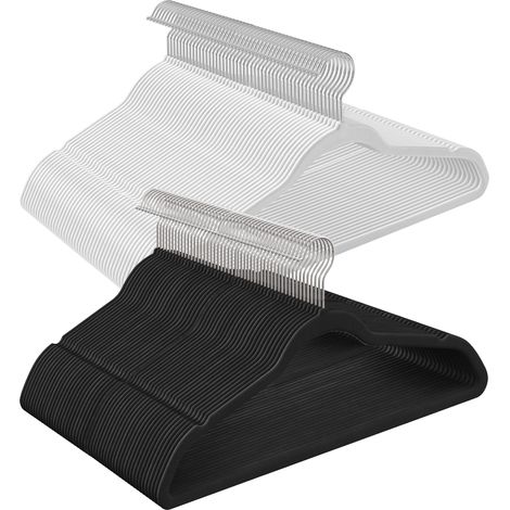 SONGMICS Grucce Appendiabiti in Velluto, 100 Pezzi, Salvaspazio e Antiscivolo, Gancio Girevole a 360°, Spesso 0,6 cm, Largo 41,5 cm, Cappotti Pantaloni, Bianco, Nero e Argento CRF026B100