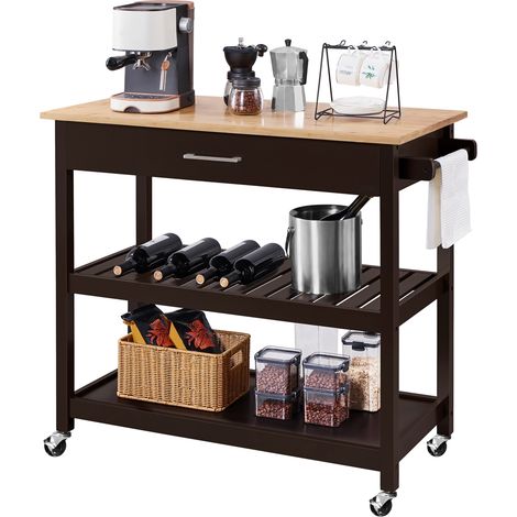 Homevive Carro Cocina con Ruedas Carrito Auxiliar Cocina Mesa Auxiliar Cocina con Estante Cajón Armario 101x 51x92.5 cm Blanco Marrón
