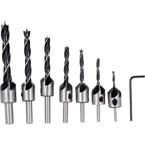 AIDUCHO HSS 5 Fasenschneider, 7-teilig, Nuten Senk Bohrer Set Schraubendreher Reibahle Holz Metall Aluminium Kunststoff Senkbohrer Werkzeug 3–10 mm. (1/5)