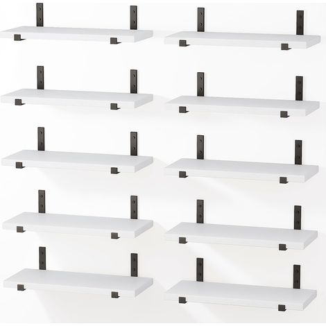 Set 10 Mensole in Legno Bianco da Parete Scaffalatura Muro Salvaspazio 40.5x15cm (1/5)