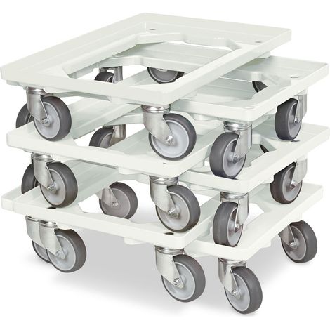 BRB Lot de 6 trottinettes de transport pour conteneurs 600 x 400 mm, capacité de charge 250 kg, blanc (1/3)