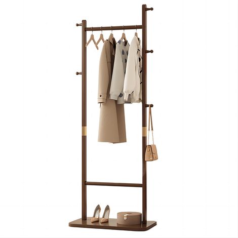 Sinbinta – Porte manteau sur pieds en bois massif – 60x28x163cm – Charge 10kg – 5 crochets pour vêtements et accessoires – Design stable