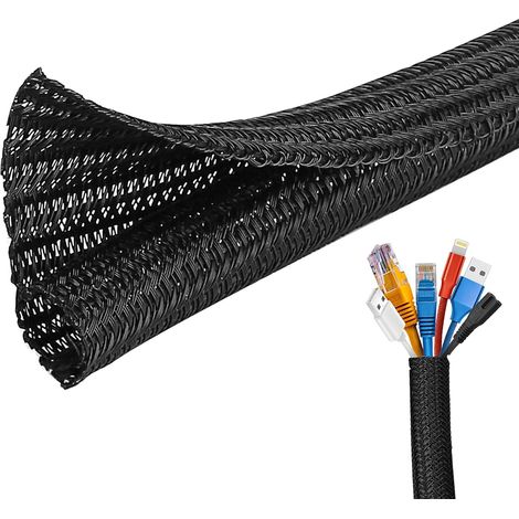 Cache Cable, 3M Pet Manchon Gaine Cable, Ajustable Gestion des Câbles Rangement Tressée pour Maison, Bureau, Télévision, Ordinateur, Voiture (1/5)