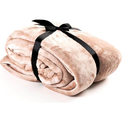 Kuscheldecke Tagesdecke Wohndecke 210 x 280 cm Flanell Decke Bettüberwurf XXXL Taupe