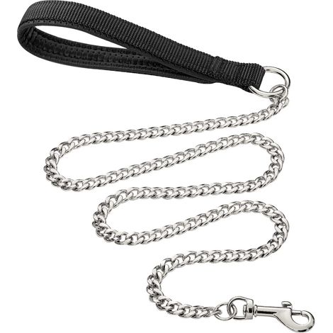 Laisse pour Chien en Métal Robuste, 180cm Chaîne de Laisse pour Animal de Compagnie à L'épreuve de La Mastication avec Poignée Rembourrée Douce pour Chiens de Grande et Moyenne Taille (180cm3mm) (1/5)