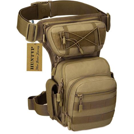 Taktische Beintasche MOLLE Oberschenkeltasche wasserabweisend für Herren Outdoor Wandern Motorrad Typ-2-braun (1/5)