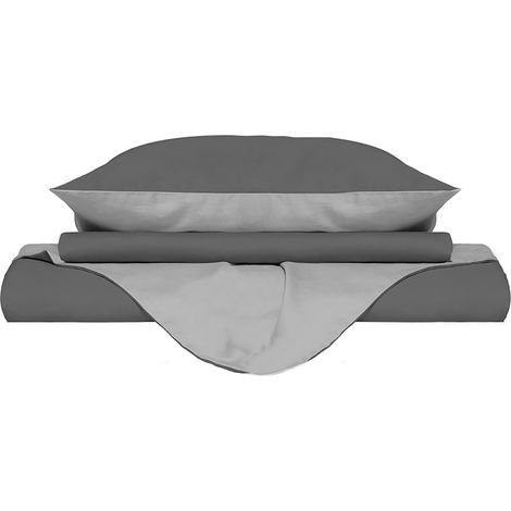 Copripiumino con Sacco e Federe Doubleface Grigio Chiaro/Fumo Singolo