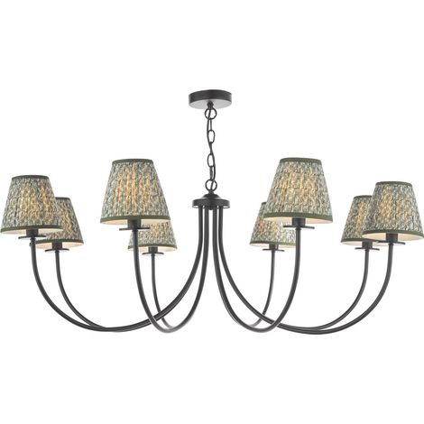 Dar Becca Suspension Becca à 8 lumières, noir mat avec abat-jour (1/2)