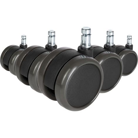 5x roulettes sans frein, pour sols durs (parquet, stratifié, carrelage), polyuréthane noir, diamètre tige 11 mm, silencieuses (1/5)