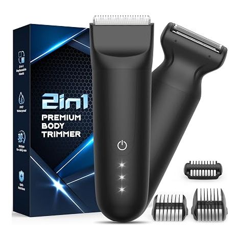 Men's Body Clipper - Men's Intimate Hair Clipper: Waterproof IPX7 Rechargeable Electric Shaver, 2 Ceramic Blades Anti-Cut, for Intimate Parties/Testicles/Pubic Hair (1/5)