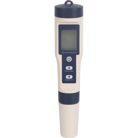 Medidor de agua 5 en 1 – EZ-9909 con pantalla retroiluminada, mide pH, salinidad, TDS y conductividad.