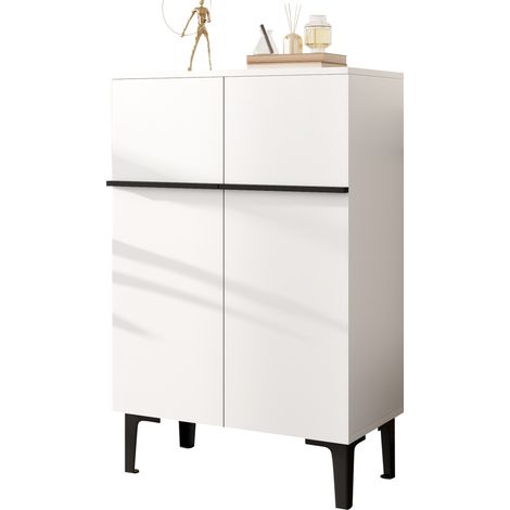 CHICFURN Meuble à chaussures moderne blanc et noir, avec double portes, étagères réglables, grand rangement, format compact 60 x 34,5 x 95 cm pour entrée et couloir (1/5)