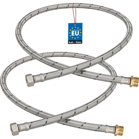 KOTARBAU® Lot de 2 Flexible Robinet 3/8" x 3/8" - Flexible Eau - Tuyau Robinet 100 cm - Mâle x Femelle - Rallonge Robinet Cuisine Flexible - Acier Inoxydable - Tuyau Flexible Plomberie (1/4)