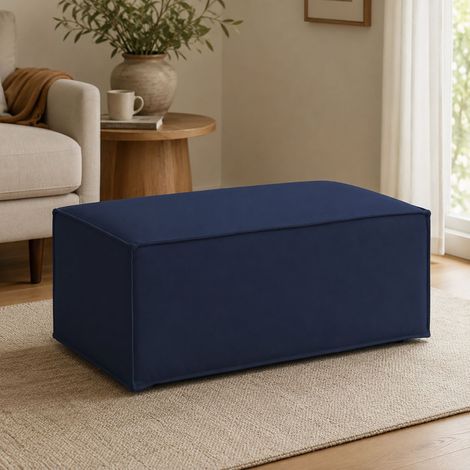 Dmora - Pouf Dabdella, Pouf da salotto, Poltroncina relax in tessuto imbottito, 100% Made in Italy, 100x70h43 cm, Blu (1/5)