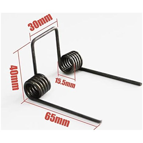 Ressort de torsion double, diamètre du fil 2,5 mm, diamètre extérieur 15,5 mm, longueur des pattes 65 mm, 5 spires