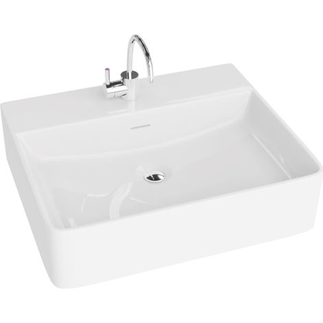LAVITA Aufsatzwaschtisch Altaya Mini Aufsatzwaschbecken Rechteckig Waschbecken mit Überlauf und Hahnloch Aus hochwertigem Porzellan Waschtisch 50x43x12,5 cm Weiß Glanz (1/5)