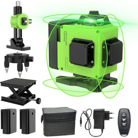 Niveau laser 360° x 4, niveau laser vert 3D auto-nivelant vertical et horizontal pour chantiers de construction, IP54, avec sac de protection et 2 piles AA (1/5)