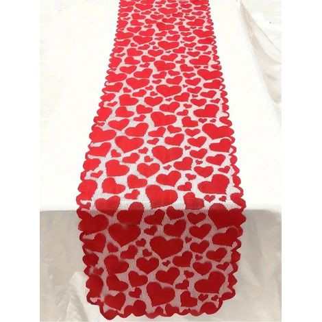 1 nappe de table en dentelle à cœur rouge pour la Saint-Valentin, longueur 72 pouces, multifonction : pour restaurants, salle à manger à la maison, mariage, fêtes de vacances (1/5)