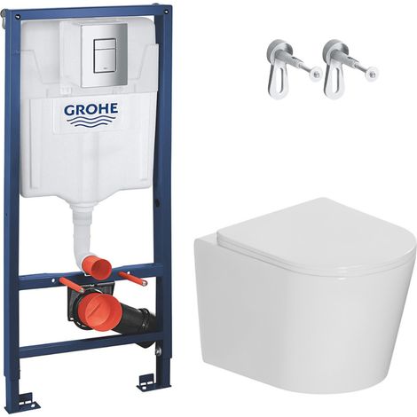 Rapid SL Pack WC bâti-support + WC suspendu sans bride avec abattant SoftClose Ceramia + plaque (GRRCE14WT01MAN-FR)