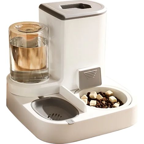Dispensador automático 2 en 1 de alimentos y agua, equipado con un recipiente cerámico para alimentos de 2,2 litros y un recipiente para agua de 1 litro, adecuado para familias pequeñas y medianas. (1/4)