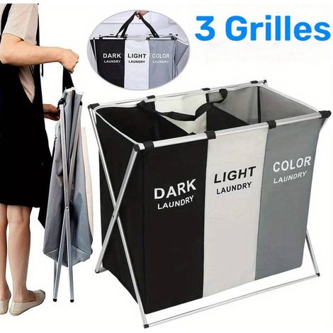 Panier à linge sale pliable 3 grilles de classification avec couvercle, panier de rangement linge ménager, pour chambre, salon, salle de bain, organisation maison (1/5)