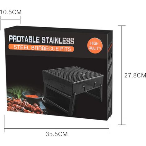 Barbecue à charbon pliable et sans fumée, gril portable multifonction pour camping, randonnée, pique-nique et voyage (env. 35,2x26,5x24,6 cm)