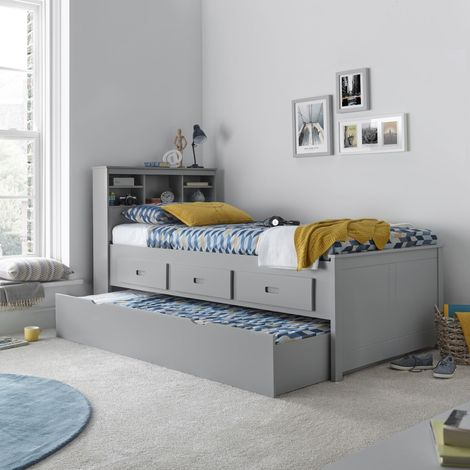 Venus Grey Guest Bed With Drawers And Trundle With Memory Foam Mattresses (1/5)