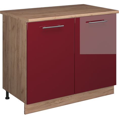 Spülenunterschrank Fame-Line, Bordeaux Hochglanz/Goldkraft Eiche, 100 cm, AP Eiche, Vicco (1/5)