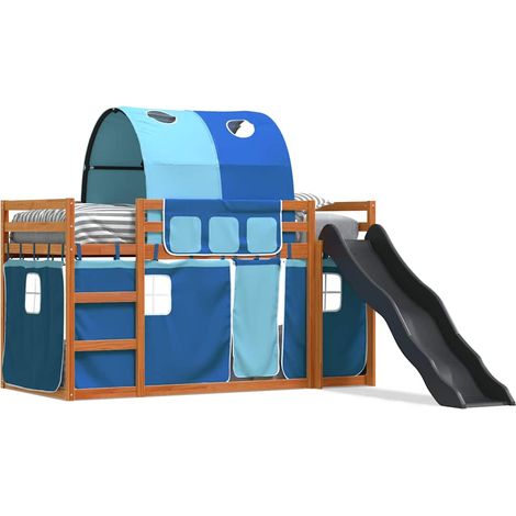 Maison Exclusive - Letto a Castello con Scivolo e Tende Blu 90x200 cm