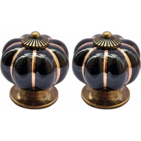 2 Stück Vintage Stil Schwarze Kürbis Porzellan Knöpfe, Möbelknöpfe, Schubladenknöpfe, Schrankknöpfe, Möbelschrankgriffe