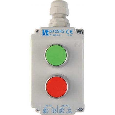 Caja de control de 2 orificios con botones verdes/rojos IP65 ST22K2\01-1