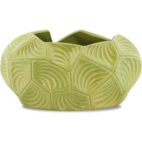 Vaso in ceramica verde largo - Vaso decorativo per fiori con piedini antiscivolo (1/2)