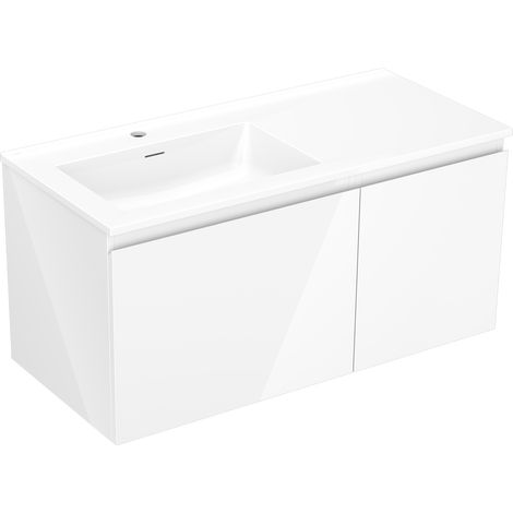 Mexen Orio armoire de salle de bains 100 cm avec lavabo Otis gauche, 1S, 1D, blanc brillant - 91A13-10047-3-BBFF00-W18L00 (1/5)