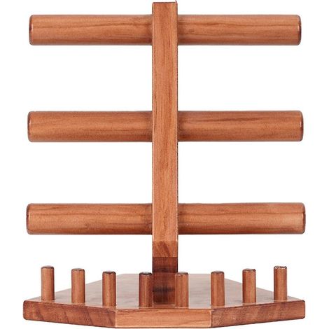 Présentoir à bijoux à 3 niveaux en bois massif marron, base en bois massif, boîte de rangement pour bagues, boucles d'oreilles et colliers. (1/5)