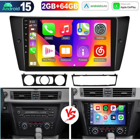 Apple CarPlay pour BMW Série 3 E90 E91 E92 E93, autoradio Android 15 pouces avec Bluetooth - 2+64G