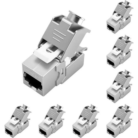 Keystone Lot de 8 modules de connecteur RJ45 Cat 7 – Tool-Free CAT7, CAT6, CAT6a RJ45 Keystone Jack, fiche réseau sans outil, STP Shielded, 10 Gbit/s, 1000 MHz pour panneaux de brassage et prises (1/5)