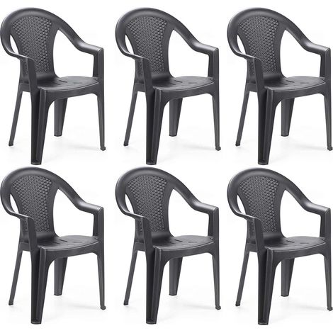 SET 6 SEDIE DA GIARDINO KORA IN POLIPROPILENE COLORE ANTRACITE 55 X 54 X 82 CM