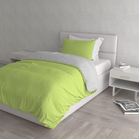 Housse de Couette Vert Acide/Gris Clair, 1 Place et demie (1/5)