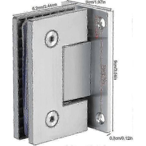 Charnière à pince pour porte de douche en verre, en acier inoxydable, compatible avec des verres de 8 à 10 mm d'épaisseur. (1/4)