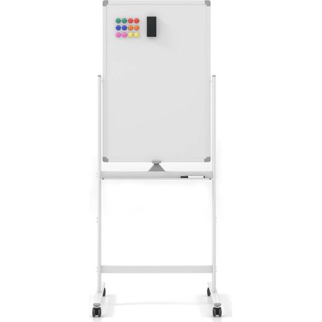 COSTWAY Portable Rolling White Board Reversible Dry Erase Board w/ Black Markers (1/5)